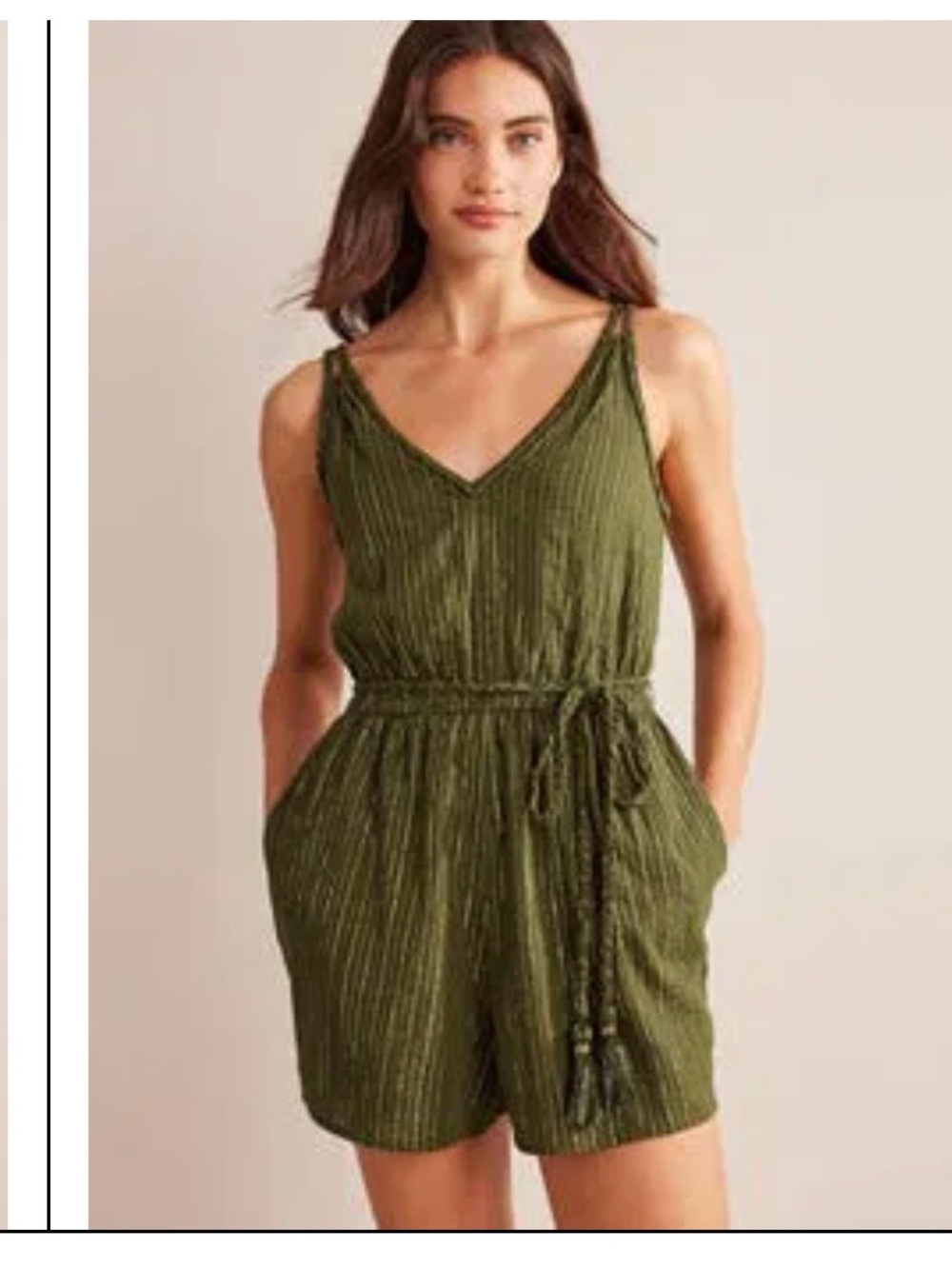 BODEN Grecian Playsuit Capulet Olive Green Cotton Romper